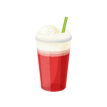 Glass Of Ice Cream Soda With Straw. Vector Illustration Cartoon Flat Icon Isolated On White.