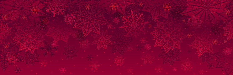 red christmas banner with snowflakes. merry christmas and happy new year greeting banner. horizontal