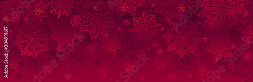 Fotomural Red christmas banner with snowflakes