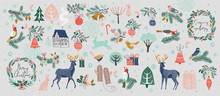 Christmas Collection Of Decorative Winter Elements