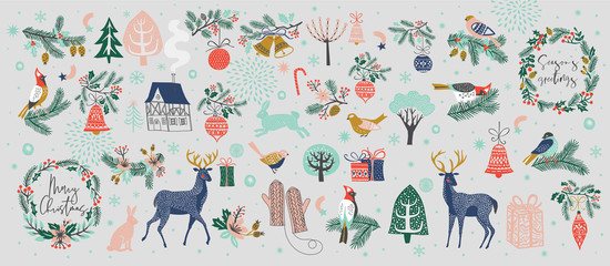 Christmas collection of decorative winter elements