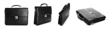 Set Of Men's Briefcases On White Background