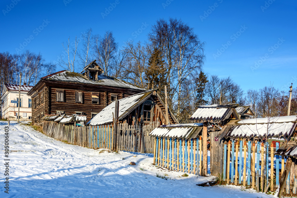 Typical rural street in a Russian village in snowy winter Stock Photo ...