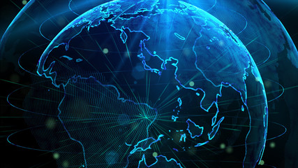 3D animation with digital Earth and particles.