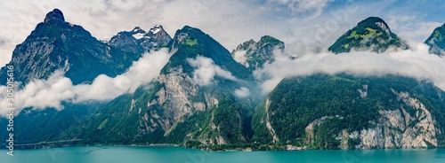 Naklejka na szybę Switzerland, Panoramic view on green Alps near Isleten