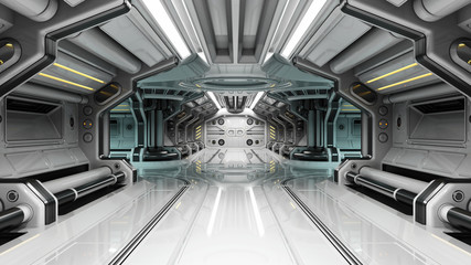 sci-fi space station corridor or white futuristic spaceship interior. 3d illustration