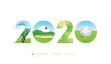Vector Happy New Year 2020  Text Design With Golf Concept Isolated On White Background.