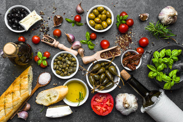 Wall Mural - Fresh ingredients of italian food, mediterranean diet, background