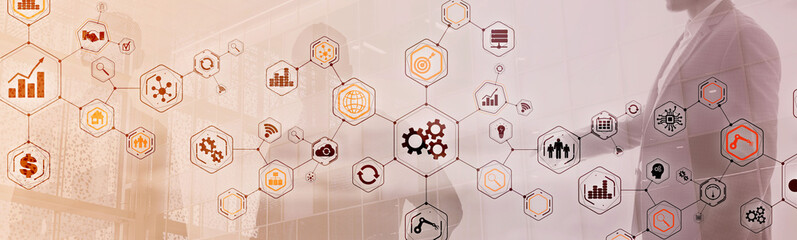 Wall Mural - Abstract technology industrial Business process organisation structure website header banner.