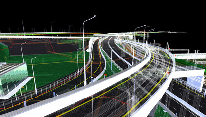 Wall Mural - the bim model of the object of transport infrastructure of wireframe view