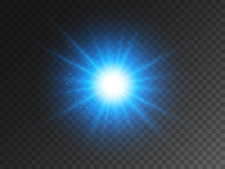 blue glowing star on transparent backdrop. christmas light effect with magic particles. bright glitt