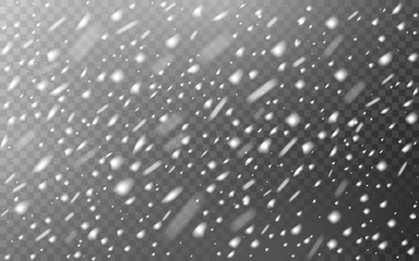 Wall Mural - snow falling on transparent backdrop. christmas defocused snowflakes. winter blizzard texture. reali