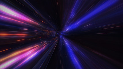 Wall Mural - 4k motion design. flight through the lighting space tunnel. wormhole