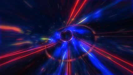 Wall Mural - 4k motion design. flight through the lighting space tunnel. wormhole