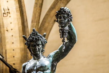 Wall Mural - Bronze statue of Perseus holding the head of Medusa in Florence, made by Benvenuto Cellini in 1545