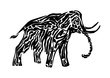 Mammoth animal decorative vector illustration painted by ink, hand drawn grunge cave painting, black isolated silhouette on white background