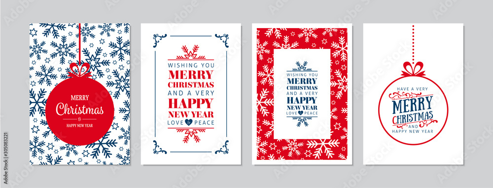 Merry Christmas cards set with hand drawn elements. Doodles and sketches vector Christmas illustrations, DIN A6 - obrazy, fototapety, plakaty 