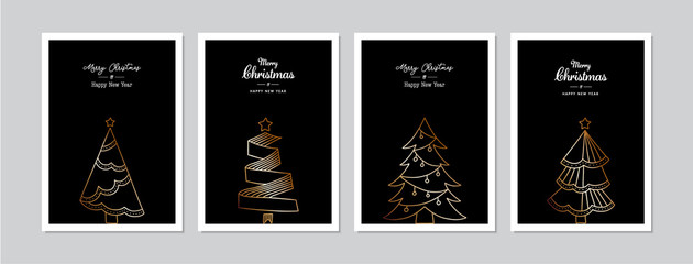 Wall Mural - Merry Christmas cards set with hand drawn elements. Doodles and sketches vector Christmas illustrations, DIN A6
