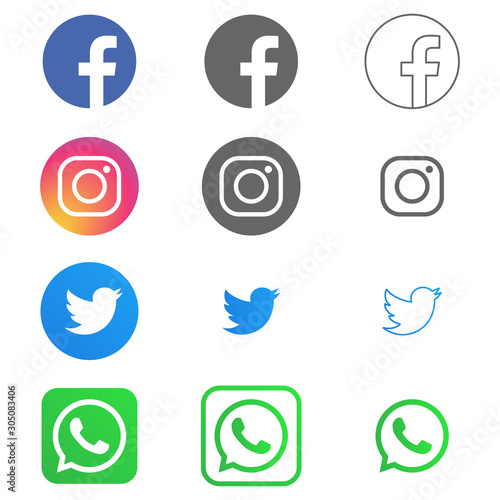 Facebook Instagram Twitter And Whats Up Logos And Icons Printed On White Background In Different Styles Editorial Vector Kyiv Ukraine November 23 2019 Buy This Stock Vector And Explore Similar