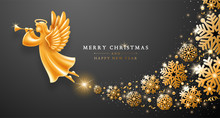 Christmas And New Year Greeting Card Template With Golden Angel