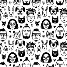 Seamless Pattern With Funny Characters.