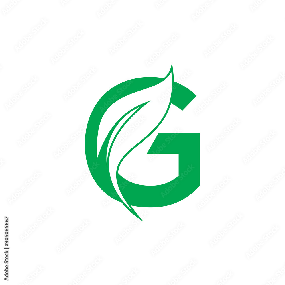 Natural Letter G Modern Alphabet Green Logo Vector With Leaf. Organic ...