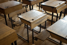 Old Fashioned Classroom And School Desks 