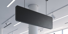 Blank Black Signboard Mock Up. Empty Signage Template In Modern Bright Building Interior. 3d Rendering.