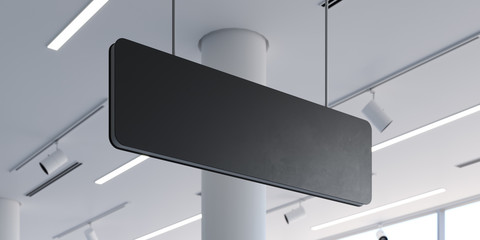Wall Mural - Blank black signboard mock up. Empty signage template in modern bright building interior. 3d rendering.