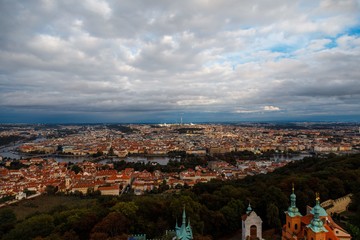 Wall Mural - High angle shot of a cityscape with high buildings in Prague, Czech Republic