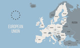 Fototapeta  - EU poster map. European Union political map. Europe map isolated on blue background. Vector illustration
