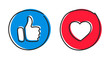Social buttons thumb up like and red heart icons. Social media likes icons hand drawn – stock vector