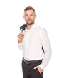 © Igor - smiling businessman in white shirt holding jacket isolated on white