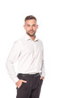 © Igor - businessman in white shirt with hands in pockets isolated on white