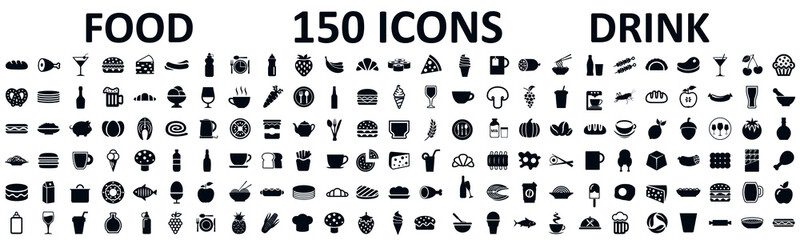 food and drinks set 150 icons for menu, infographics, design elements – stock vector