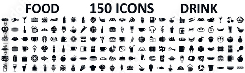 Fotografía Food and drinks set 150 icons for menu, infographics, design elements – stock ve