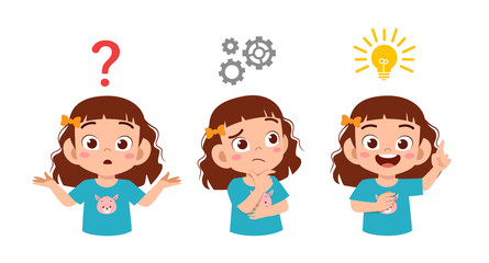 happy cute kid girl search idea process