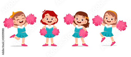 Fotografía happy cute girl wear cheerleader cute uniform set