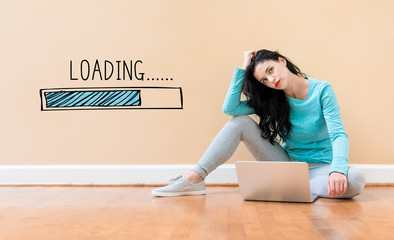 Poster - Loading concept with young woman using a laptop computer