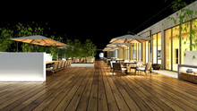3d Render Balcony Cafe Restaurant