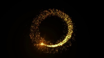 Wall Mural - golden glitter circle frame with sparkling light. shining christmas gold particles and sparkles ring