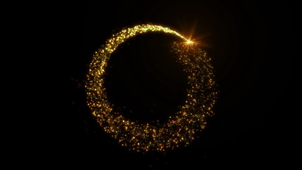 Wall Mural - golden glitter circle frame with sparkling light. shining christmas gold particles and sparkles ring