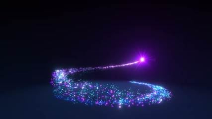 Wall Mural - sparkling neon glitter spiral effect. shining christmas magic particles and sparkles circles on blac