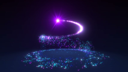 Wall Mural - sparkling neon glitter spiral effect. shining christmas magic particles and sparkles circles on blac