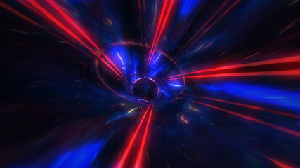Wall Mural - 4k motion design. flight through the lighting space tunnel. wormhole
