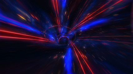 Wall Mural - 4k motion design. flight through the lighting space tunnel. wormhole