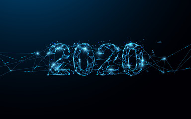 Poster - Happy new year 2020 banner form lines, triangles and particle style design. Illustration vector