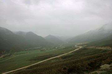 Scenic misty mountain road in Dagestan view, Russia