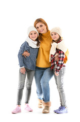 Sticker - Happy family in autumn clothes on white background