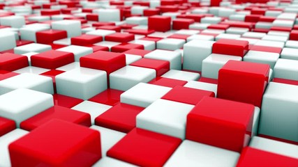 Canvas Print - 3d rendering web background of white and red cubes located at different levels. Computer generated abstract area.